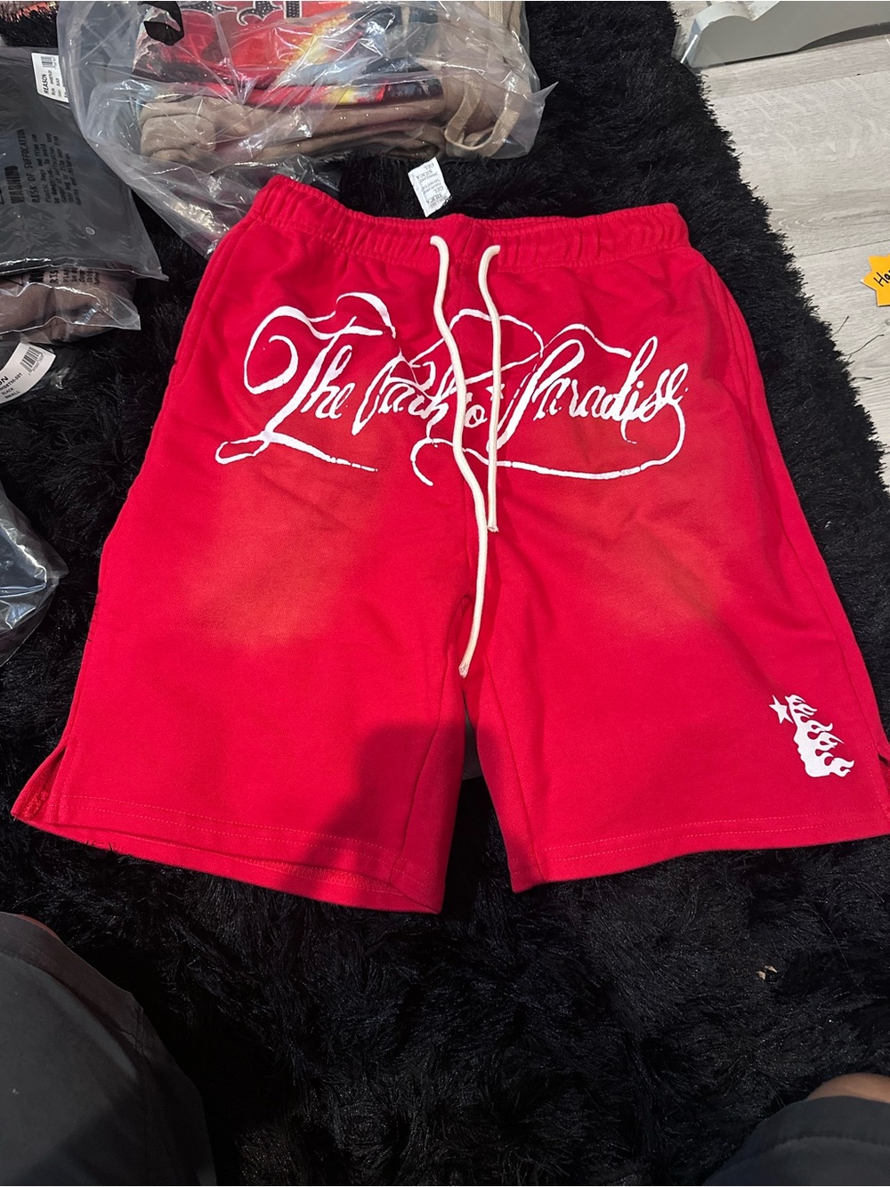 Red Men's Drawstring Athletic Shorts with Script Logo